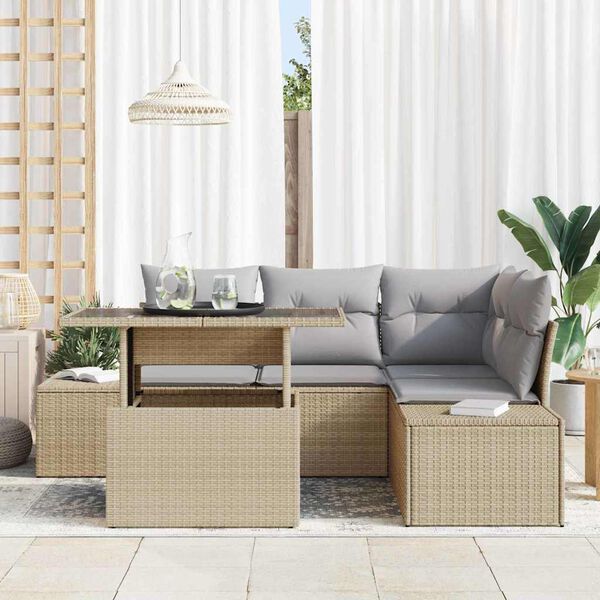 vidaXL Gartensofa-set mit Kissen 5 pcs Beige und Hellgrau Poly-Rattan