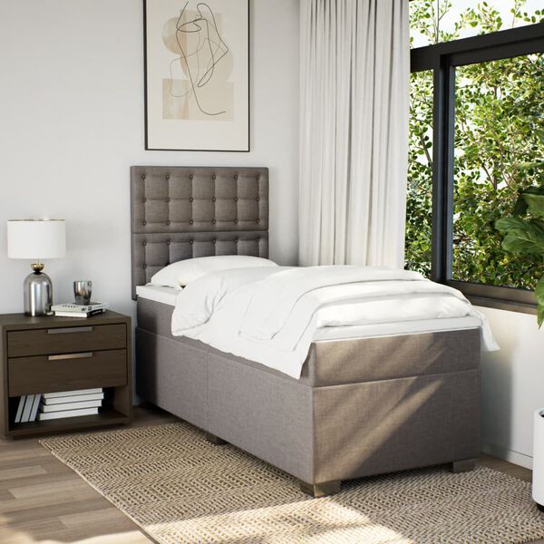 vidaXL Boxspringbett mit Matratze Taupe 90x200 cm Stoff