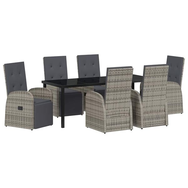 vidaXL Garten Essgruppe mit Kissen 7 pcs Grau Poly-Rattan