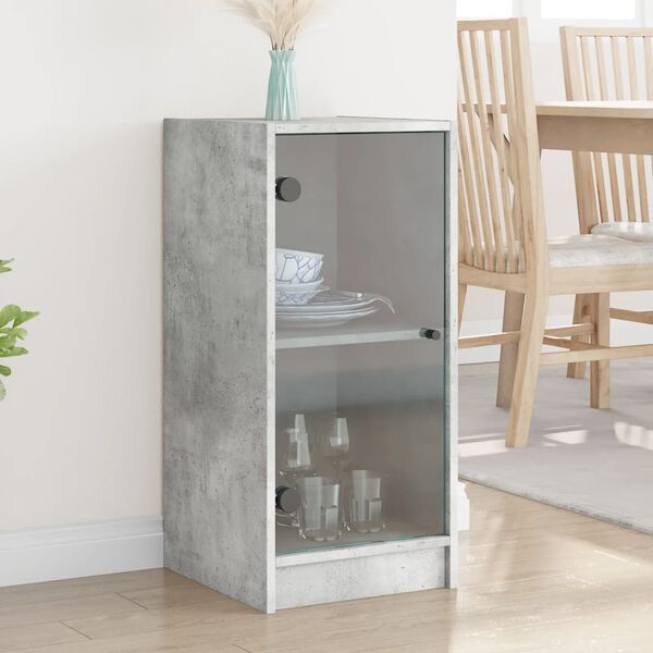 vidaXL Beistellschrank mit Glast&uuml;ren Betongrau 35x37x75,5 cm