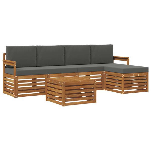 vidaXL Outdoor-Sofagarnitur mit Kissen 6 pcs Natur und Anthrazit