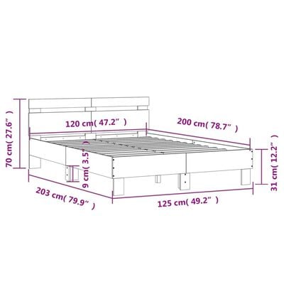 vidaXL Bettgestell mit Kopfteil Grau Sonoma 120x200 cm Holzwerkstoff