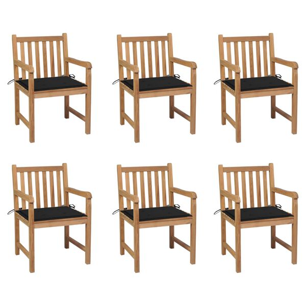 vidaXL Gartenst&uuml;hle 6 Stk. mit Schwarzen Kissen Massivholz Teak