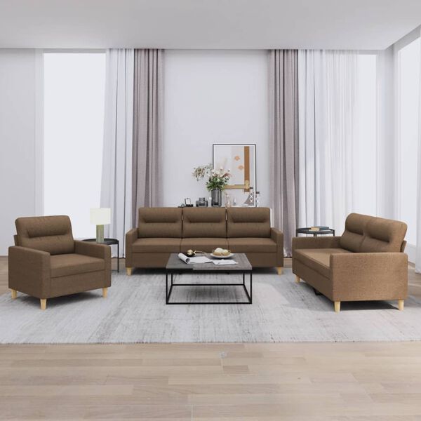 vidaXL 3-tlg. Sofagarnitur mit Kissen Braun Stoff
