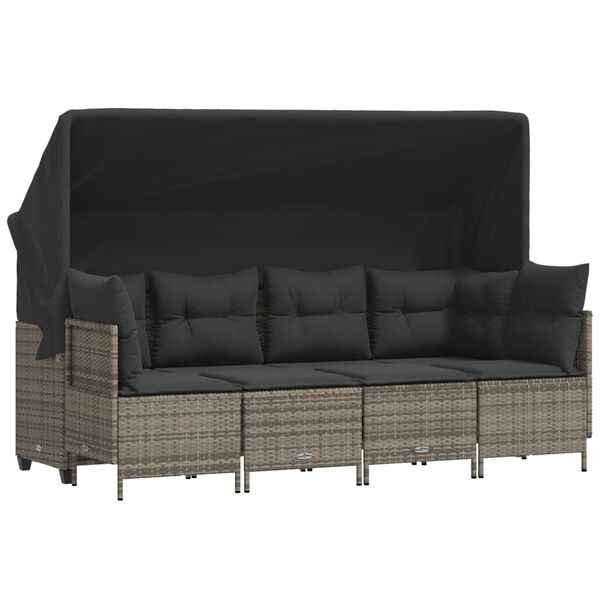 vidaXL 5-tlg. Garten-Sofagarnitur mit Kissen Grau Poly Rattan