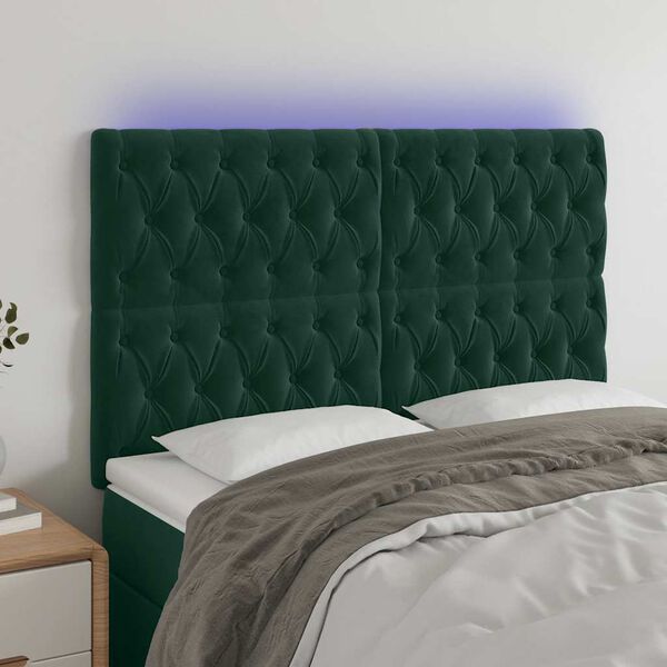 vidaXL LED Kopfteil Dunkelgr&uuml;n 160x7x118/128 cm Samt