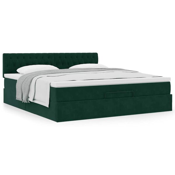 vidaXL Ottoman-Bett mit Matratze Dunkelgr&uuml;n 160x200 cm Samt