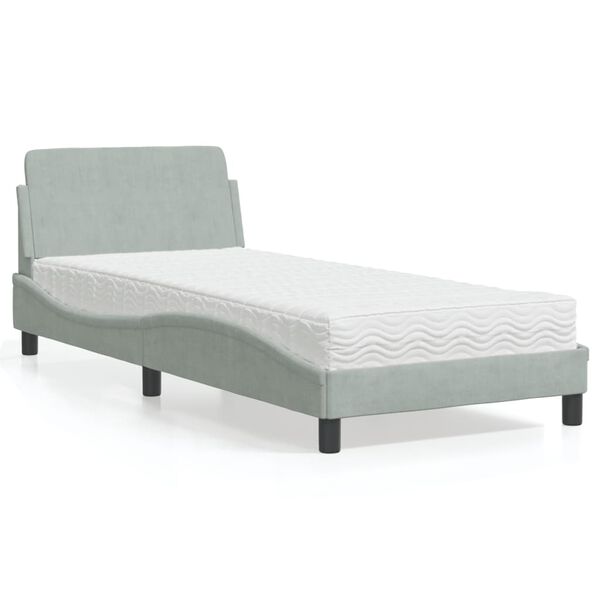 vidaXL Bett mit Matratze "Dover" Hellgrau 90x190 cm Samt