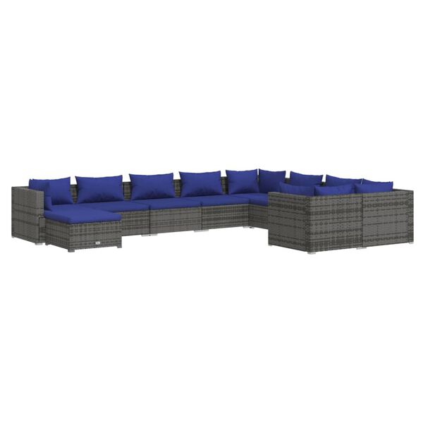 vidaXL 10-tlg. Garten-Lounge-Set mit Kissen Poly Rattan Grau
