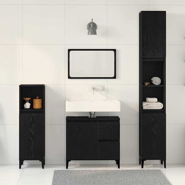 vidaXL Badezimmerm&ouml;bel-Set Wandmontiert 3 pcs Schwarz Eichen-Optik