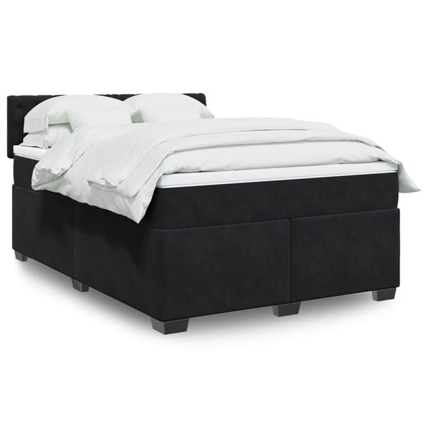 vidaXL Boxspringbett mit Matratze Schwarz 140x200 cm Samt