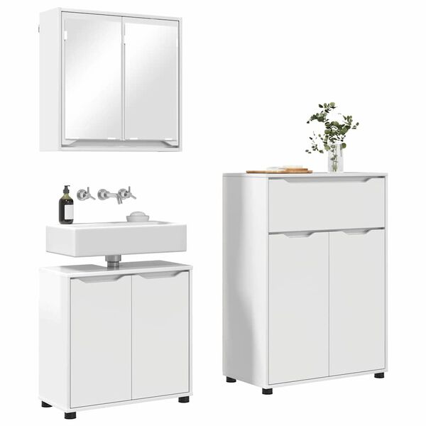 vidaXL Badezimmerm&ouml;bel-Set Mit Rad 3 pcs Hochglanz Wei&szlig; Holzwerkstoff