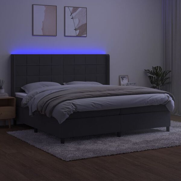 vidaXL Boxspringbett mit Matratze & LED Dunkelgrau 200x200 cm Samt