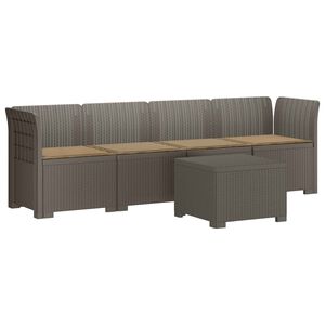vidaXL 4-Sitzer Gartensofa mit Kissen Rattan Look PP Hellgrau