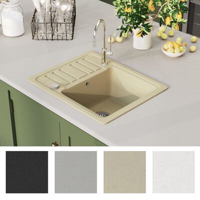 vidaXL Granitspüle Einzelbecken Beige