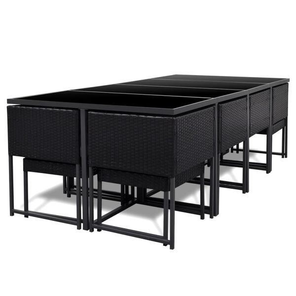vidaXL 13-tlg. Garten-Essgruppe mit Auflagen Poly Rattan Schwarz