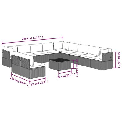 vidaXL 12-tlg. Garten-Lounge-Set mit Kissen Grau Poly Rattan