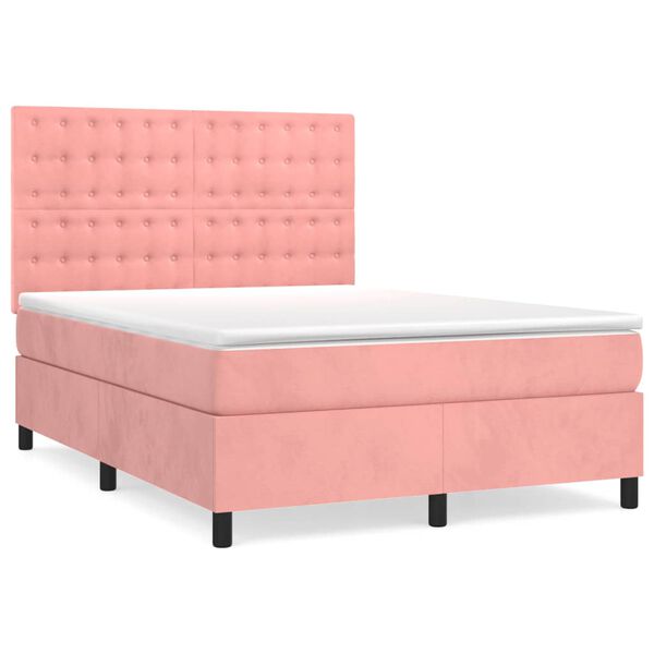 vidaXL Boxspringbett mit Matratze Rosa 140x200 cm Samt