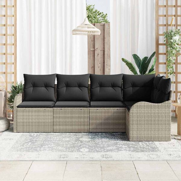 vidaXL Gartensofa-set mit Speicher 5 pcs Hellgrau Poly-Rattan