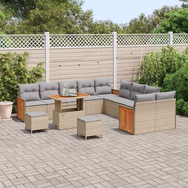 vidaXL Garten-Sofa-Set mit Kissen 13 pcs Beige und Hellgrau