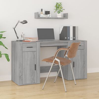 vidaXL Schreibtisch mit Stauraum Grau Sonoma Holzwerkstoff