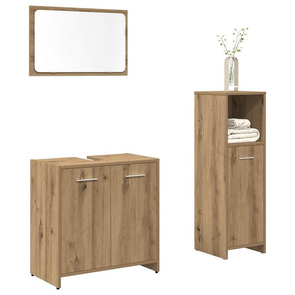 vidaXL 3-tlg. Badm&ouml;bel-Set Artisan-Eiche Holzwerkstoff