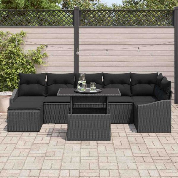 vidaXL Garten-Sofa-Set mit Kissen mit Speicher 8 pcs Schwarz