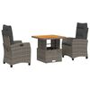 vidaXL 3-tlg. Garten-Essgruppe mit Kissen Grau Poly Rattan