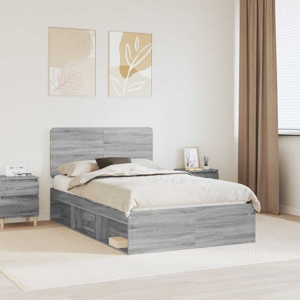 vidaXL Bettrahmen Graues Sonoma 135 x 190 cm Massives Kiefernholz