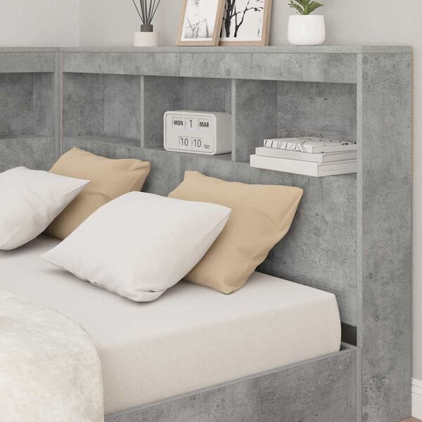 vidaXL Aufbewahrungskopfteil mit Regal Beton Grau 120 cm Holzwerkstoff