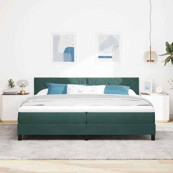 vidaXL Boxspringbett mit Matratze Dunkelgr&uuml;n 200 x 200 cm Samt