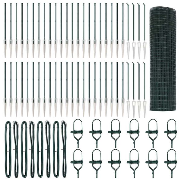 vidaXL Zaunpfosten Gr&uuml;n 100 x 0,5 m (16 x 16 mm Maschen) Stahl und PVC