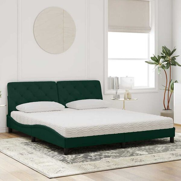 vidaXL Bett mit Matratze Dunkelgr&uuml;n 180x200 cm Samt