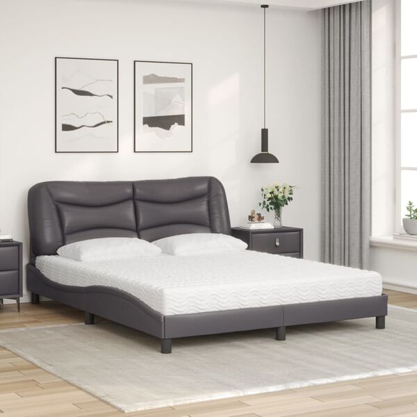 vidaXL Bett mit Matratze "Hvar" Grau 160x200 cm Kunstleder
