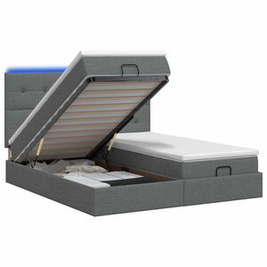 vidaXL Ottoman-Bett mit Matratze und LED Dunkelgrau 160 x 200 cm Stoff