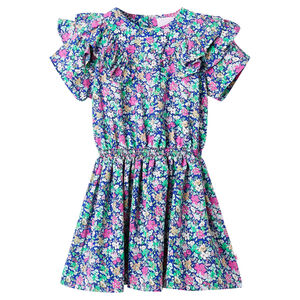 Kinderkleid mit R&uuml;schen&auml;rmeln Kobaltblau 104