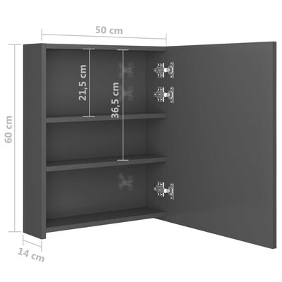 vidaXL LED-Spiegelschrank fürs Bad Glänzend Grau 50x14x60 cm