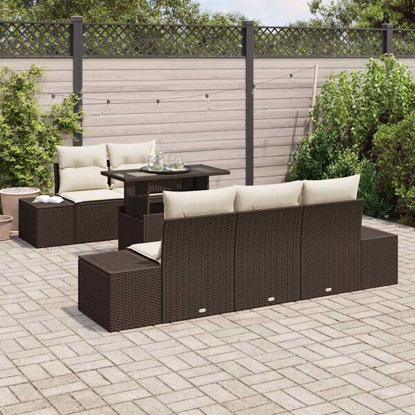 vidaXL Garten-Sofa-Set mit Kissen mit Speicher 6 pcs Braun und Creme