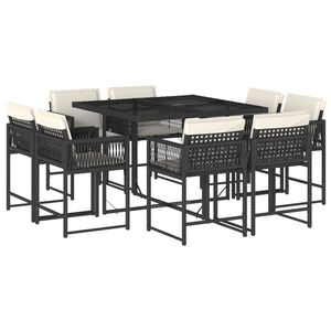 vidaXL 15-tlg. Garten-Essgruppe mit Kissen Schwarz Poly Rattan