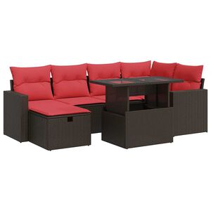 vidaXL 7-tlg. Garten-Sofagarnitur mit Kissen Braun Poly Rattan