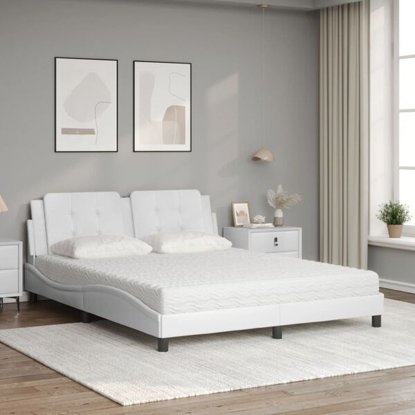 vidaXL Bett mit Matratze "Zadar" Wei&szlig; 160x200 cm Kunstleder