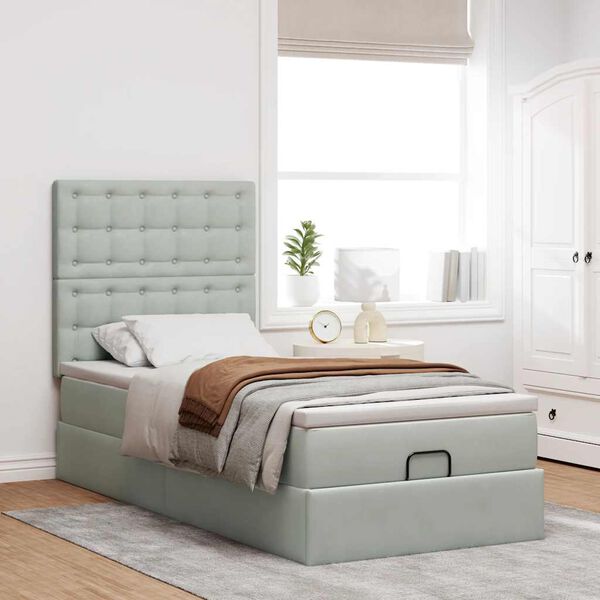 vidaXL Ottoman-Bett mit Matratzen Hellgrau 90x190 cm Samt