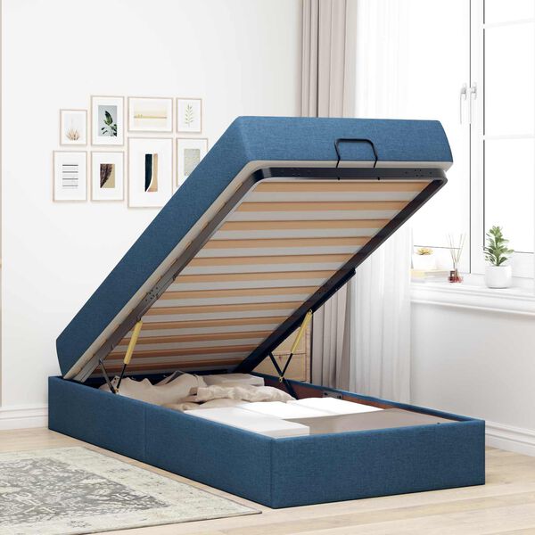 vidaXL Bettgestell mit Matratze mit Matratze 2 pcs Blau Stoff