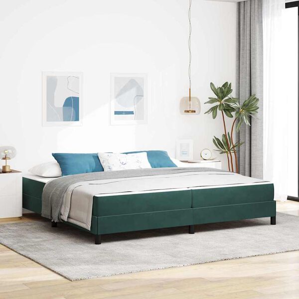 vidaXL Boxspringbett mit Matratze Dunkelgr&uuml;n 200 x 200 cm Stoff