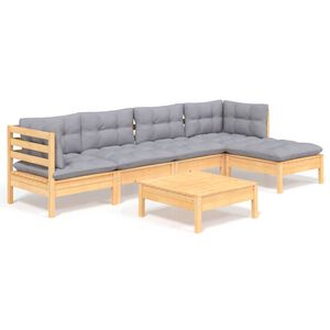 vidaXL 6-tlg. Garten-Lounge-Set mit Grauen Kissen Kiefernholz