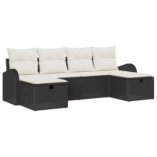 vidaXL Sofa Set mit Kissen 6 pcs Schwarz und Creme Poly-Rattan
