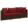 vidaXL 3-tlg. Garten-Sofagarnitur mit Kissen Braun Poly Rattan