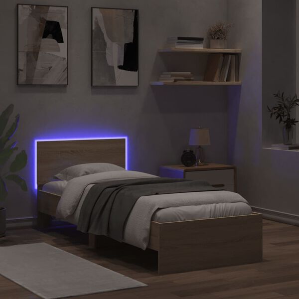 vidaXL Bettgestell mit Kopfteil und LED-Leuchten Sonoma-Eiche 90x200cm