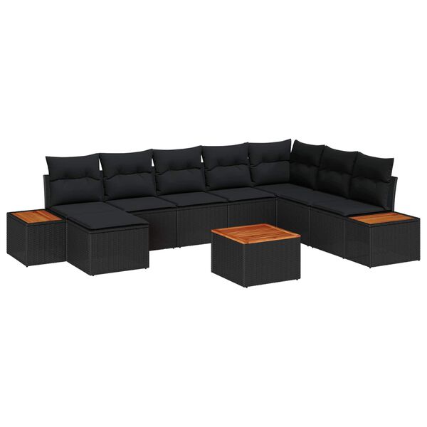 vidaXL Gartensofa-set mit Kissen 9 pcs Schwarz Poly Rattan