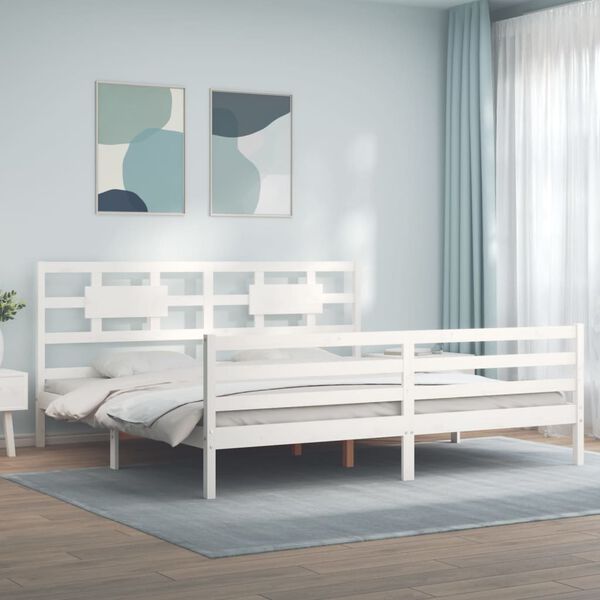 vidaXL Massivholzbett mit Kopfteil Wei&szlig;